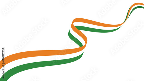 Stylized ribbon in Indian flag colors—orange, white, and green—flowing in dynamic curves, symbolizing national pride and celebration