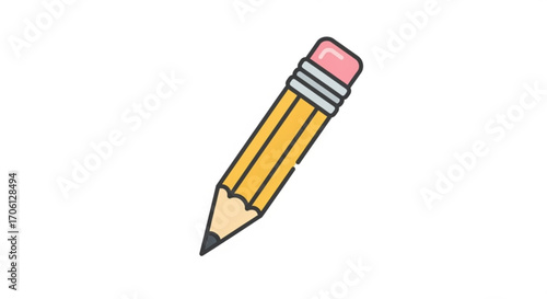 Illustration of a yellow pencil with a pink eraser, a common writing tool for students and artists