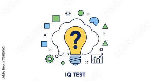 Illustration of a light bulb with a question mark inside, representing an iq test, concept of intelligence and knowledge