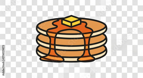 Illustration of a stack of pancakes with syrup and butter on a transparent background perfect for breakfast, brunch, or foodrelated design