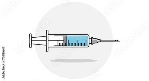 Illustration of a syringe with blue liquid inside, , representing vaccination, medical treatment, or drug administration with a clean design