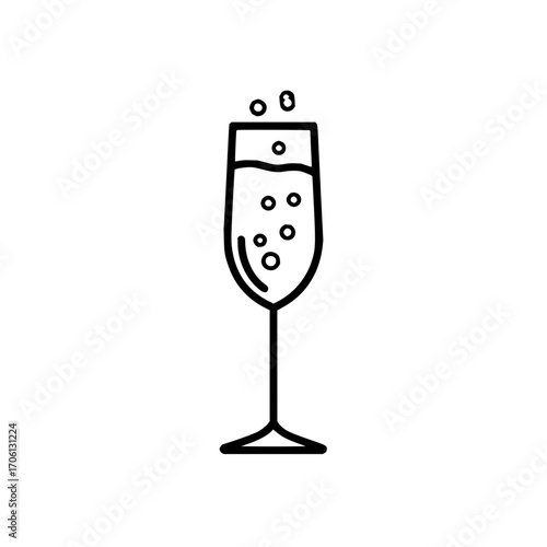 Illustration of a champagne flute filled with bubbly liquid and small bubbles floating above it design