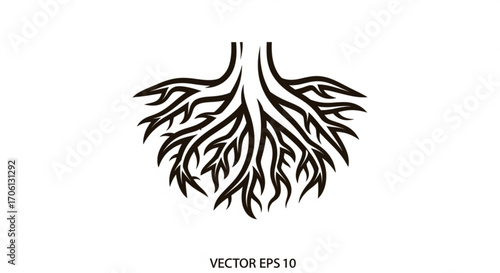 Tree root system detailed illustration of a trees underground network, symbolizing growth and stability