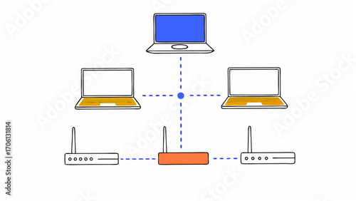 Simple network diagram showing laptops connected to routers