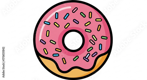 A delightful donut with pink frosting and colorful sprinkles, a sweet treat that brings joy to any occasion