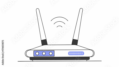 Modern wireless router with antennas emitting wi fi signal