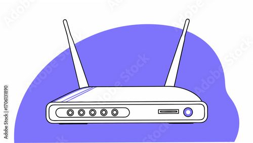 Modern wireless router with antennas on a purple background