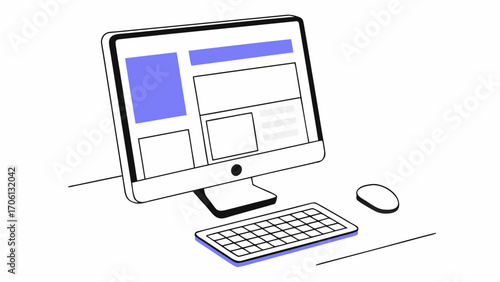 Modern computer setup with stylized website design on screen