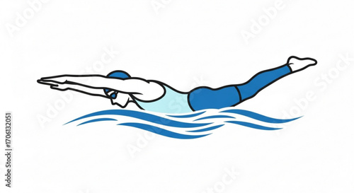 Illustration of a swimmer in butterfly stroke, showcasing athleticism, fitness, and the beauty of aquatic sports