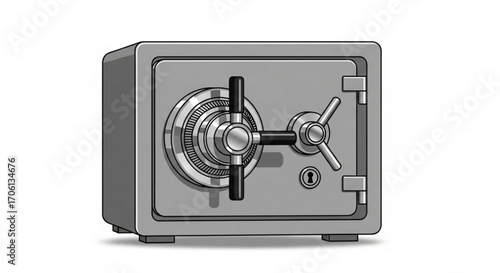A gray metal safe with a combination lock, offering security and protection for valuables and important documents