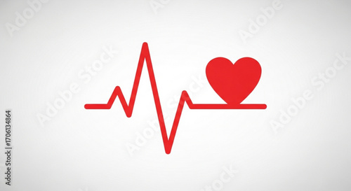 Red heart rate pulse line, symbolizing health, vitality, and medical monitoring in a minimalist design