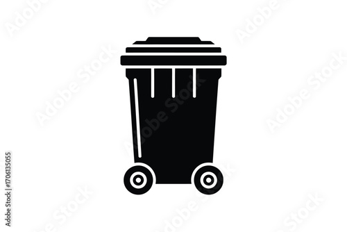 Black silhouette of a wheeled trash can