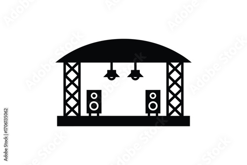Concert stage with speakers and lighting rig icon