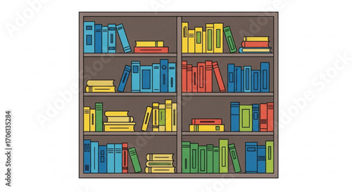 Colorful bookshelf, a furniture for storing books and other items in a library or home office