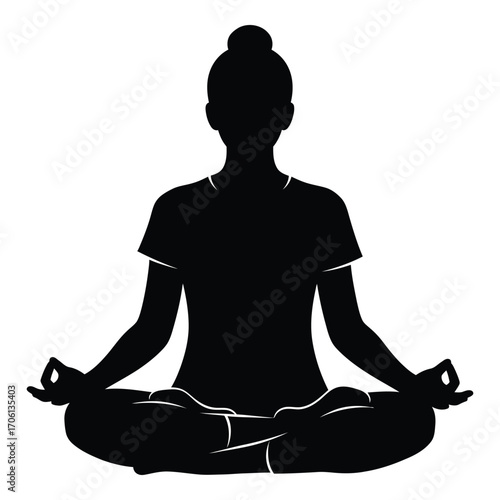 Silhouette of person meditating in lotus pose with hands in gyan mudra for inner peace silhouette
