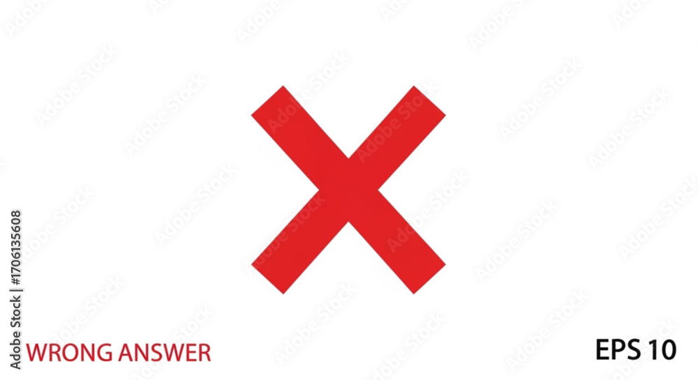 Obraz premium A red cross symbol representing a wrong answer, error, or incorrect choice, , suitable for educational and assessment contexts