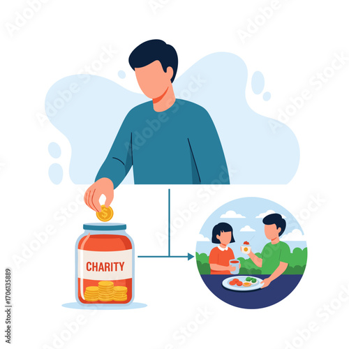 Man Donating Money to Charity to Help Feed Needy Children.