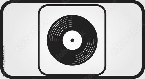 Retro vinyl record in a frame black and white illustration of a vintage record player for music lovers and collectors