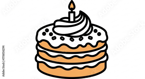 Delicious birthday cake with candle sweet dessert with cream and sprinkles for celebration and special occasion