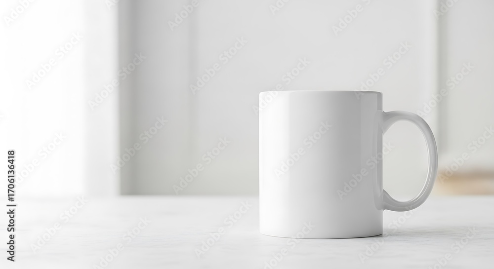 Obraz premium White ceramic mug on a table with soft background