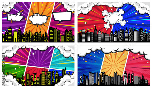 Comic book halftone background. Vintage superheroes comics poster backdrop, halftone texture and superhero vector backgrounds