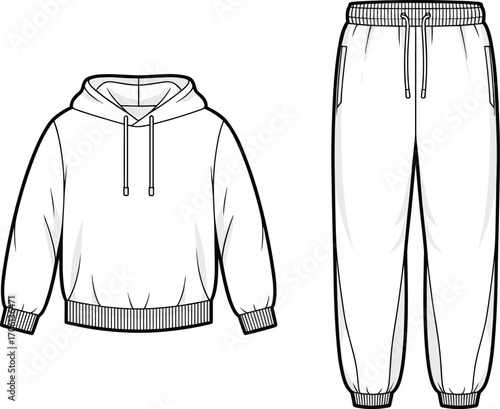 Casual hoodie and sweatpants outfit, comfortable loungewear set, cozy fashion apparel, casual clothing, sportswear, streetwear style, athletic wear, relaxed fit, unisex design, leisurewear essentials