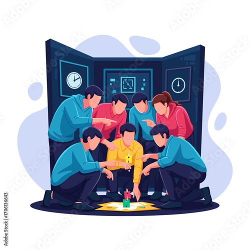 Teamwork and collaboration in a puzzle room escape game.