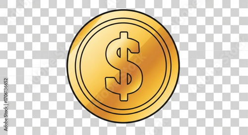Gold coin with dollar sign symbol of wealth, prosperity, and financial success investment and savings concept