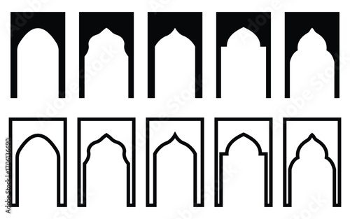 "Luxury Arabic Arch Frames and Islamic Window Vector Set – Oriental Borders, Geometric Patterns, and Traditional Muslim Architecture Silhouettes"