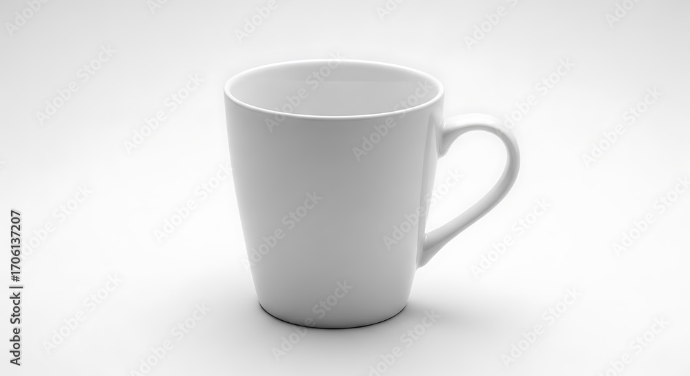 Fototapeta premium Plain white ceramic mug with handle, isolated on white background