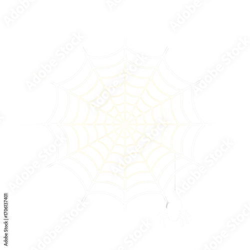 Cute Halloween Spider Web Illustration with Cartoon Spider Hanging on Orange and Black Gradient Background