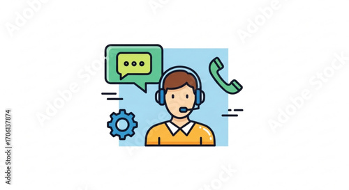 Illustration of a customer service representative with headset, providing support and assistance to clients