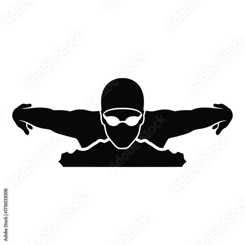 Athlete performs butterfly stroke in synchronized swimming artistic movement silhouette