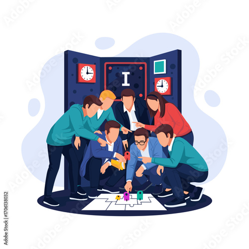 Team Solving Escape Room Puzzle Together.