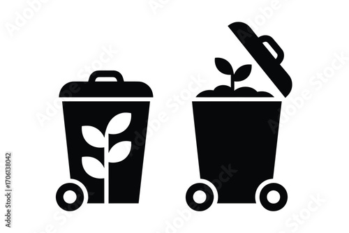 Recycling bin with plant growth and composting symbol