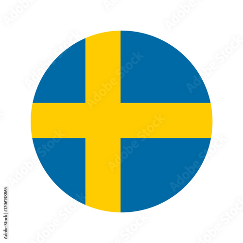 Swedish flag in the shape of circle, vector illustration in flat style.	
