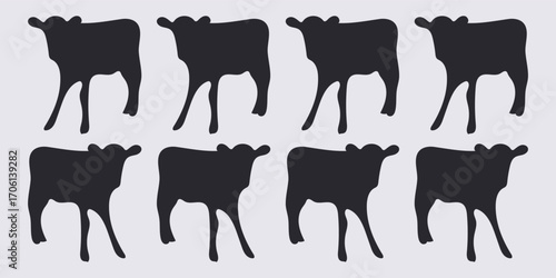  cow and calf silhouette set. cow and calf isolated farm animal silhouette icon vector