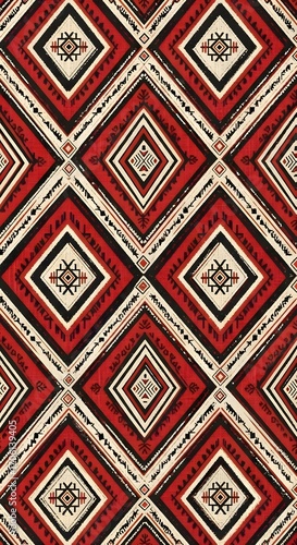 Wallpaper Mural Ethnic seamless pattern with red, black, and beige diamond shapes Torontodigital.ca