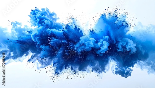 Abstract blue ink explosion on white background