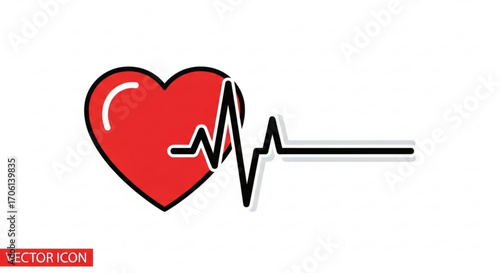 Heart with heartbeat line, symbolizing health, cardiology, medical care, and vital signs monitoring