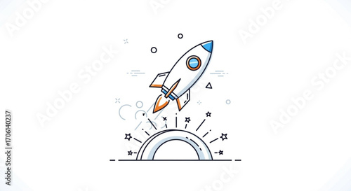 Illustration of a rocket taking off from a launchpad, symbolizing a new business venture