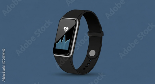 Smart watch with heart rate monitor on blue background for health and fitness tracking, for easy use