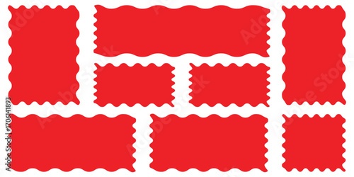 Wavy jagged edge frames. Wiggly photo frame borders. Set of vertical curvy serrated rectangles. Geometric zig zag wavy stickers. Zig Zag Shapes for Stickers, Badges.