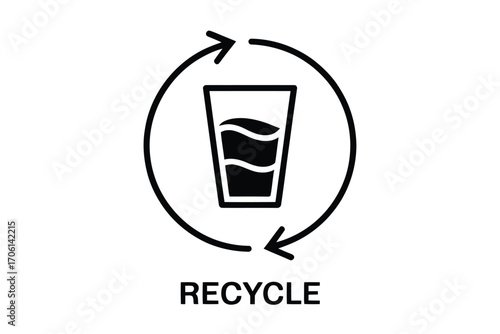 Recycle icon with a glass of liquid and circular arrows
