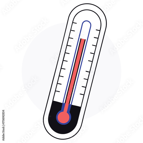 Vector art of a thermometer with red liquid indicating temperature