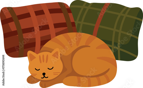 Illustration of Cat Sleeping on Pillows
