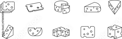Cheese Thin line Icon Set . meal, breakfast, cooking, fresh,   . Vector Illustration	

