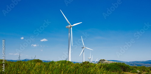 Wind turbines in a scenic rural landscape