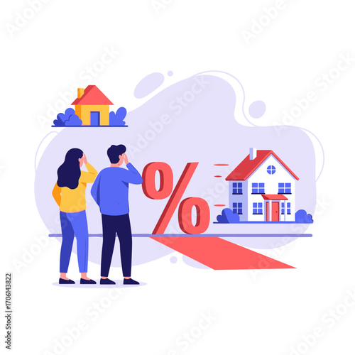 Couple Pondering Mortgage Interest Rates and Home Ownership.