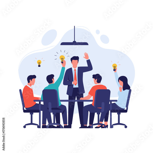 Team Brainstorming Session with Lightbulb Ideas.